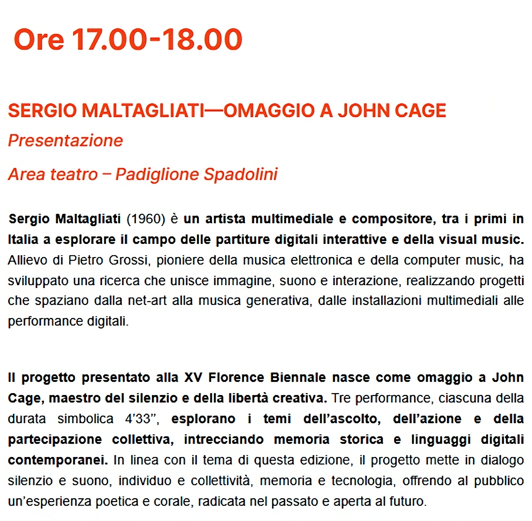 Sergio Maltagliati — Omaggio a John Cage (scheda oraria)