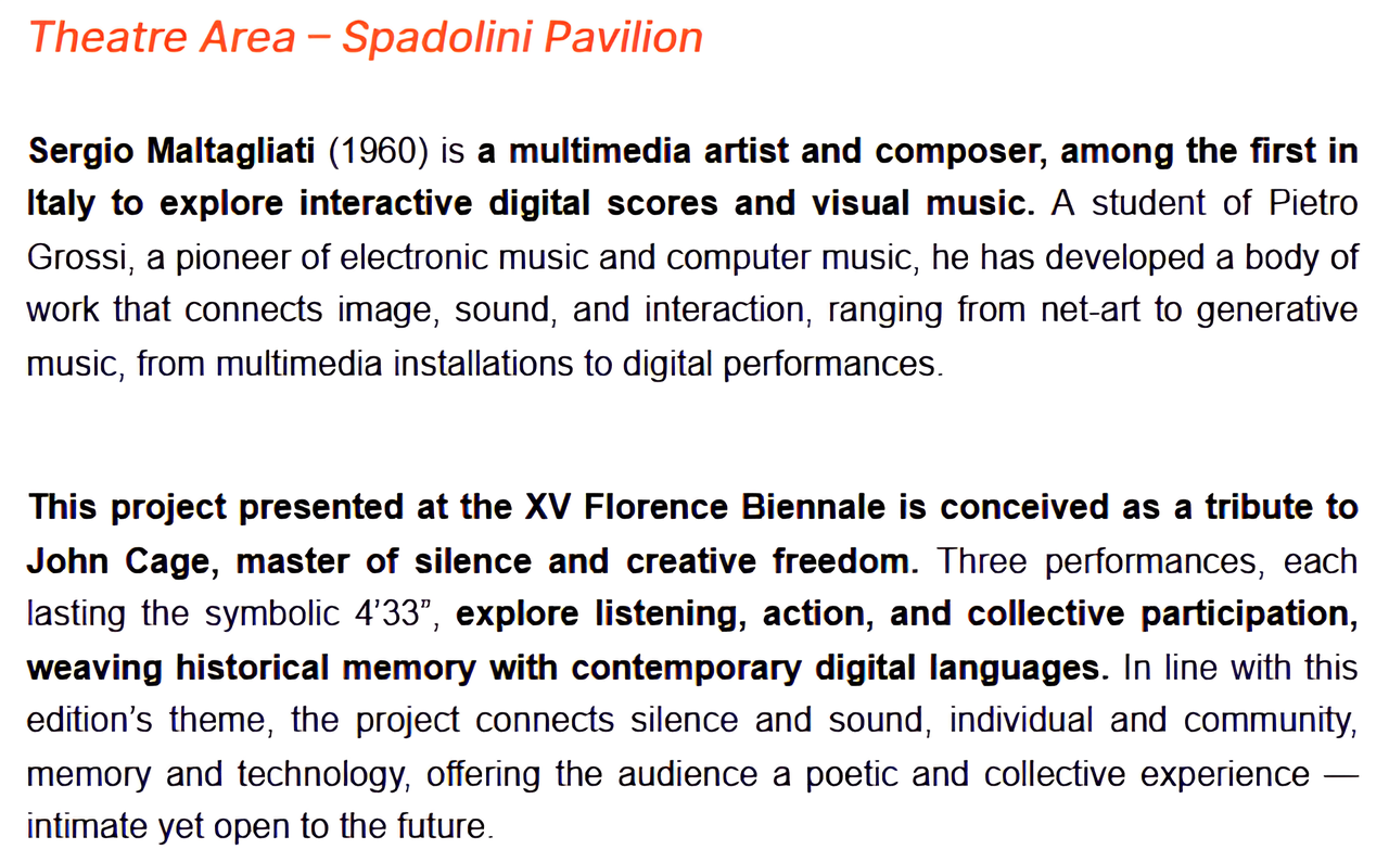 Sergio Maltagliati — Omaggio a John Cage (scheda oraria - EN)