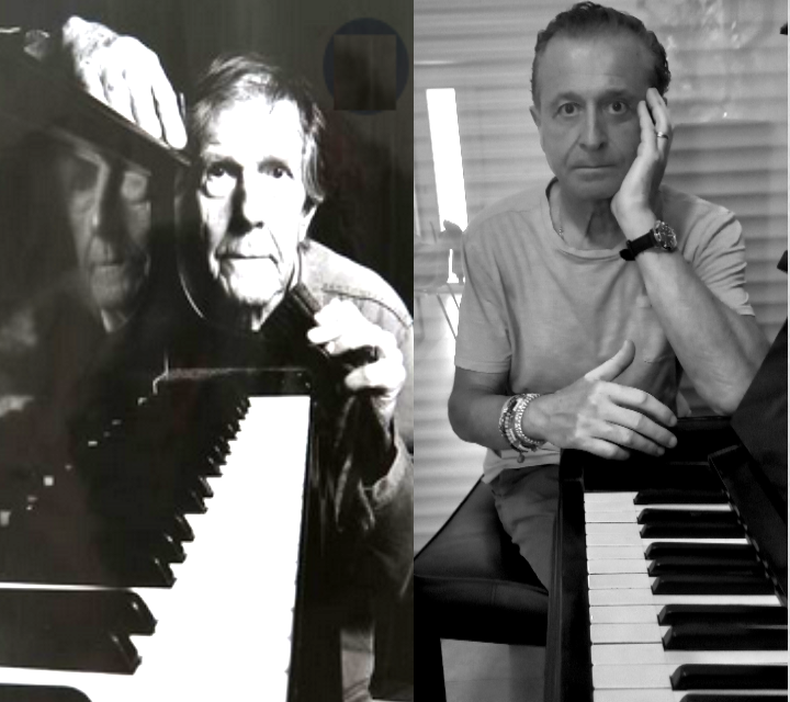 Fotocomposizione: Sergio Maltagliati e John Cage al pianoforte