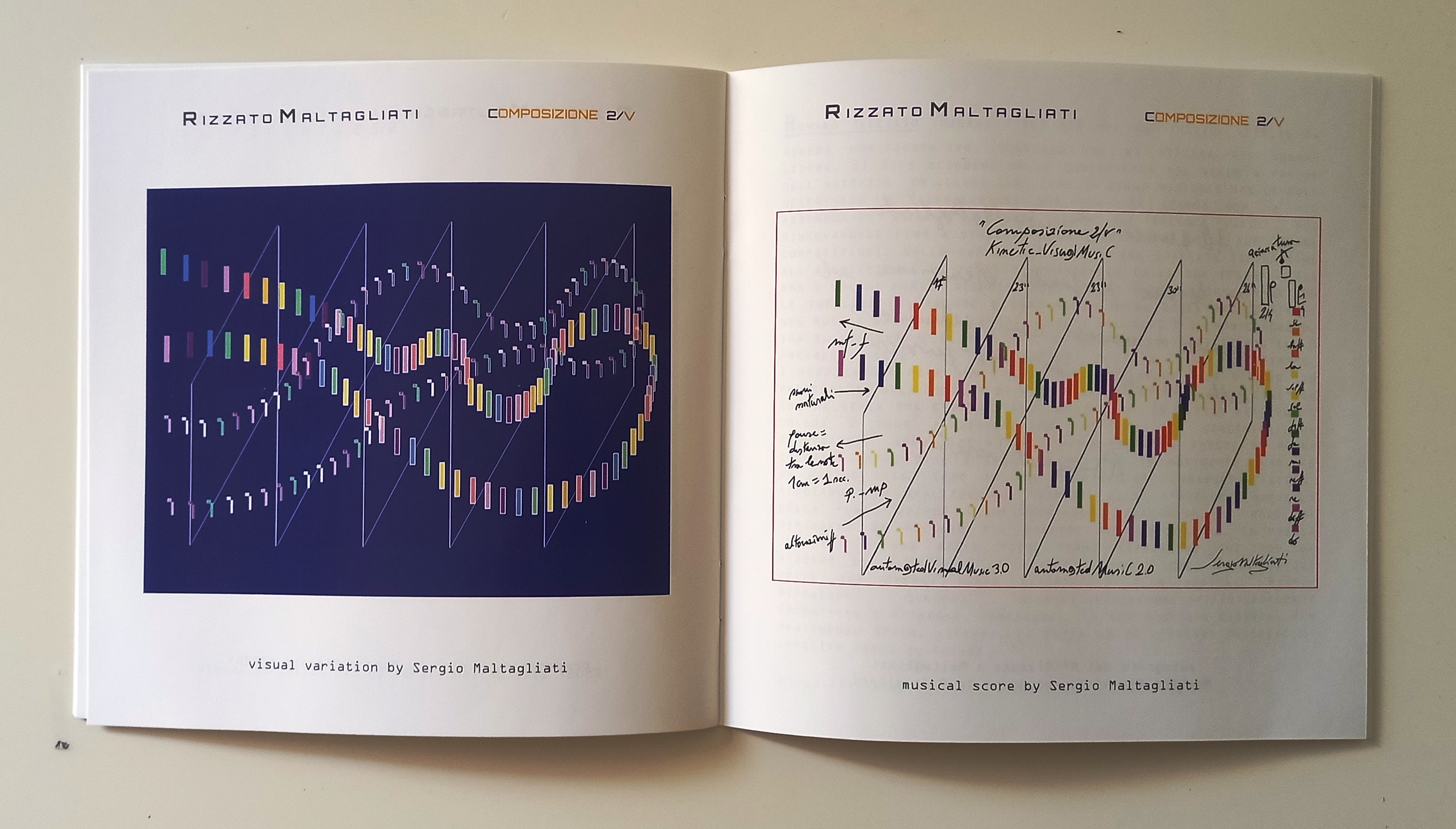 Doppia pagina interna del libretto d’artista Kinetic Visu@l MusiC