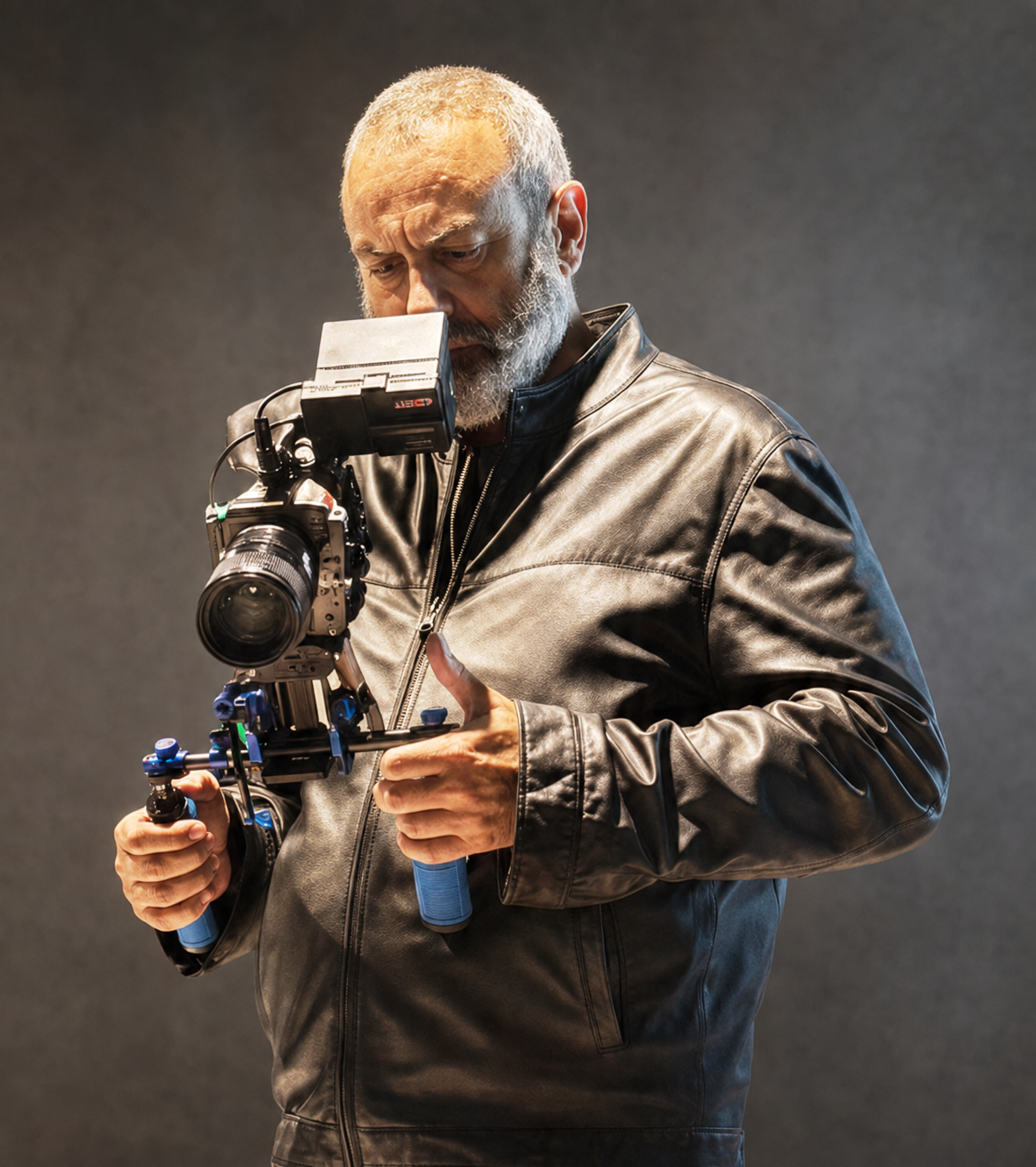 Marco Mazzi con la videocamera durante la Florence Biennale 2025